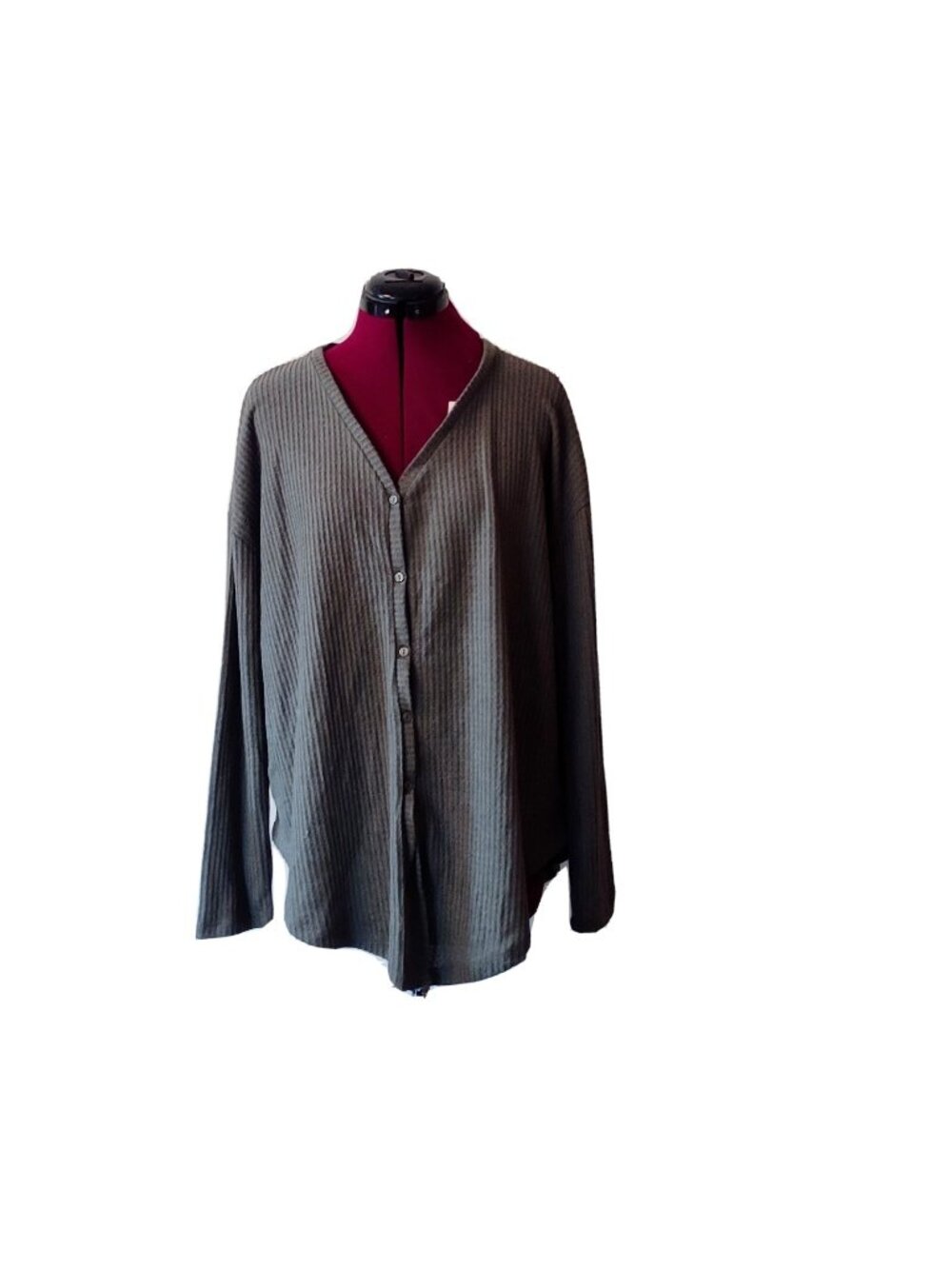 Gibson Women’s Cardigan Size Small Army Green Lightweight Waffle Knit Curved Hem